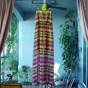 No Boundaries Sheer Neon Maxi Tank Summer Beach Pool Resort Dress Size Med (7-9)
